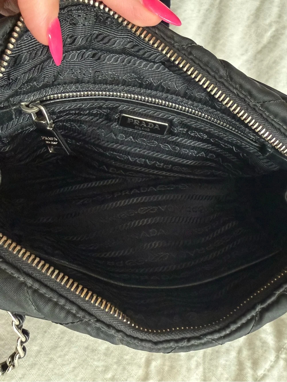 Prada Camera Bag Quilted Tessuto Small chain strap detail